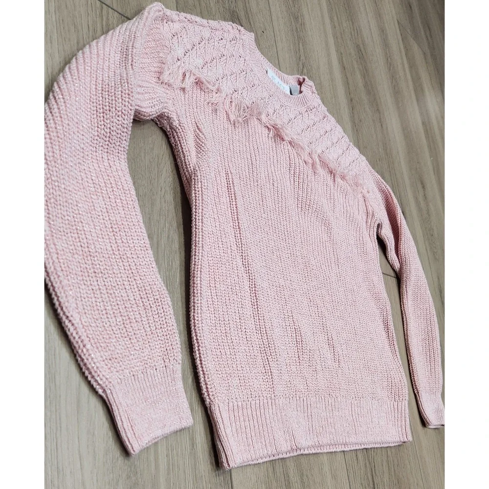 Girls Cable‎ Knit Fringe Sweater Light Pink Size 7/8 The Children's Place